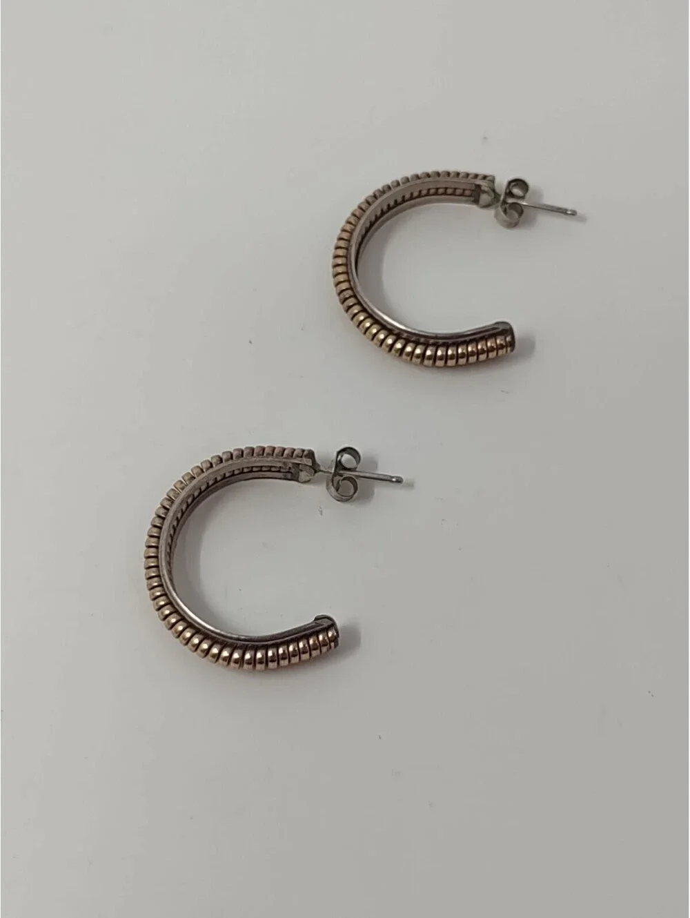VTG 12K GF Sterling 925 Hoop Earrings Mixed Metal Ribbed